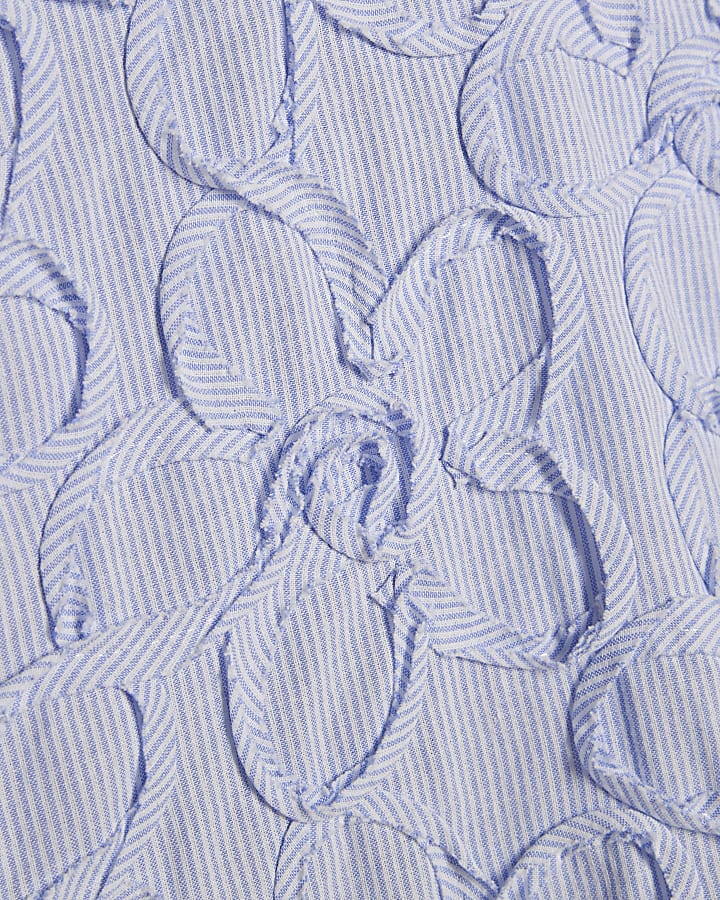 Blue Striped Flower Woven Polo Shirt