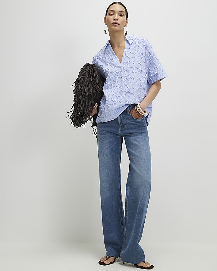 Blue Striped Flower Polo T-Shirt