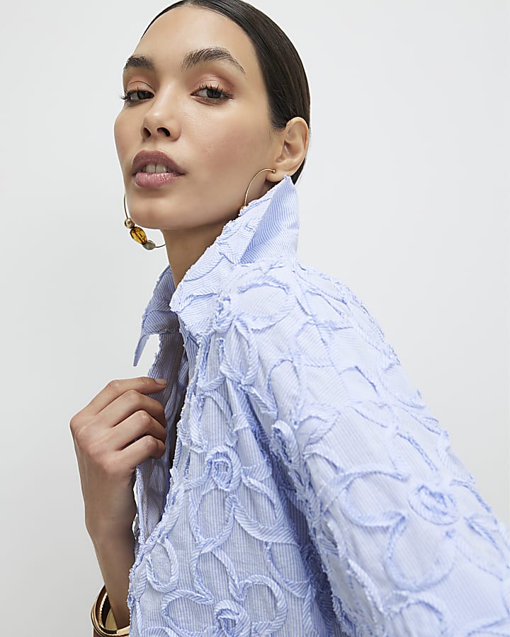 Blue Striped Flower Polo T-Shirt