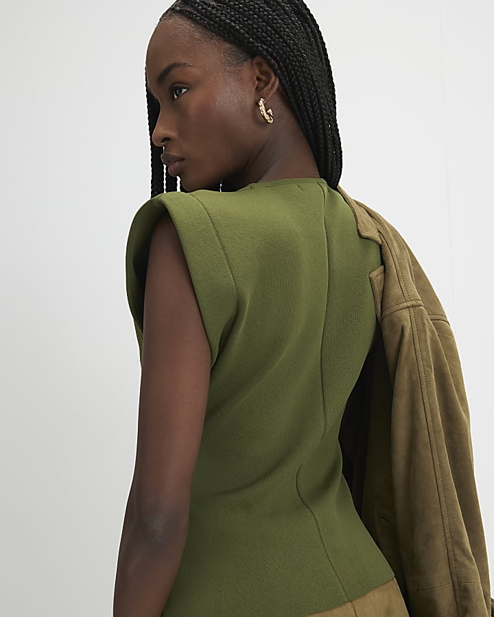 Green Fitted Knit Sleeveless Top