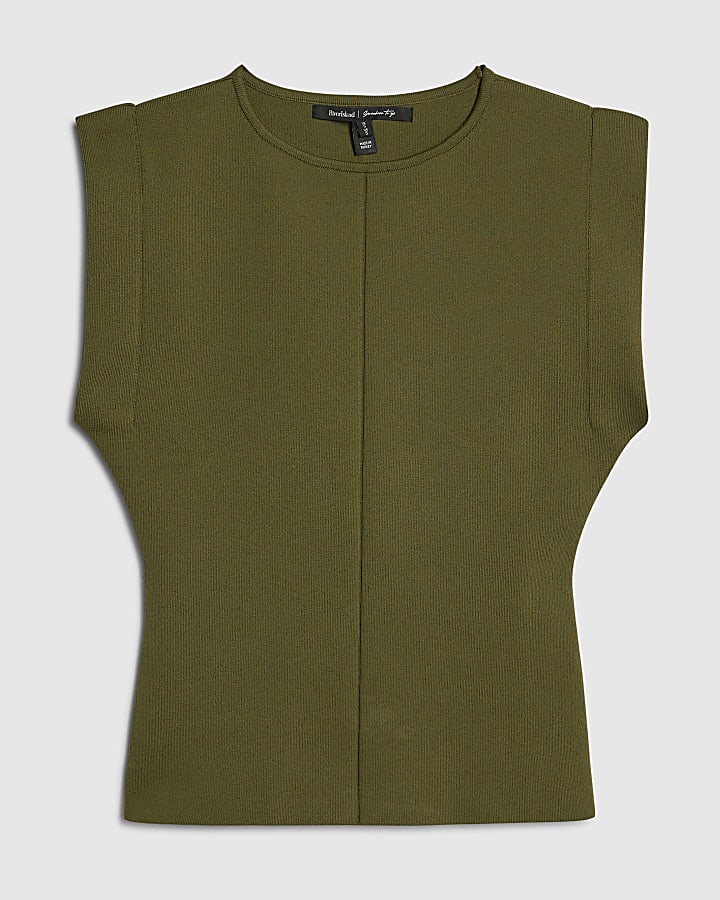 Green Fitted Knit Sleeveless Top