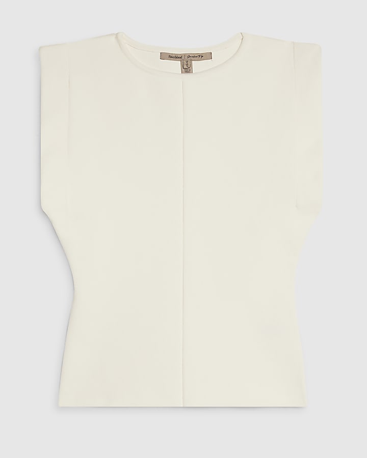 Cream Fitted Knit Sleeveless Top