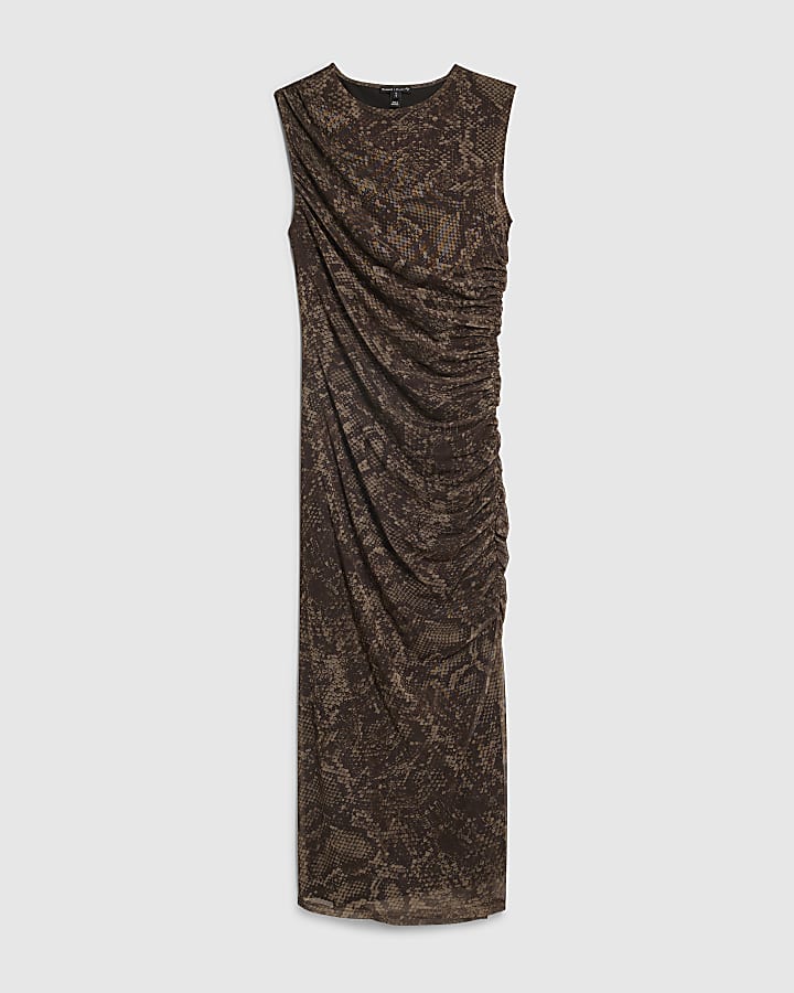 Grey Mesh Snake Print Sleeveless Maxi Dress