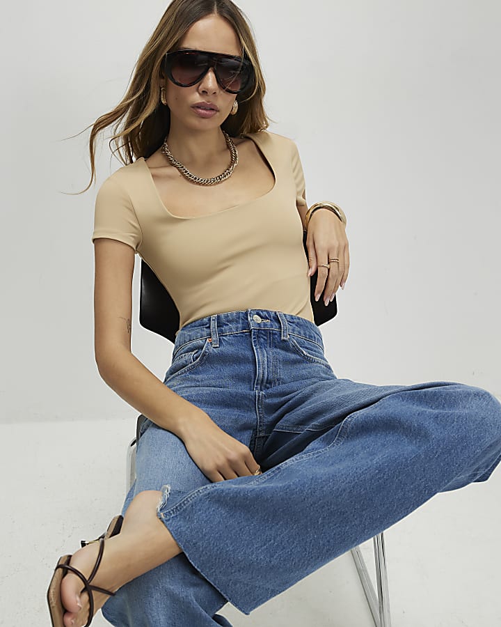 Beige Scoop Neck Bodysuit