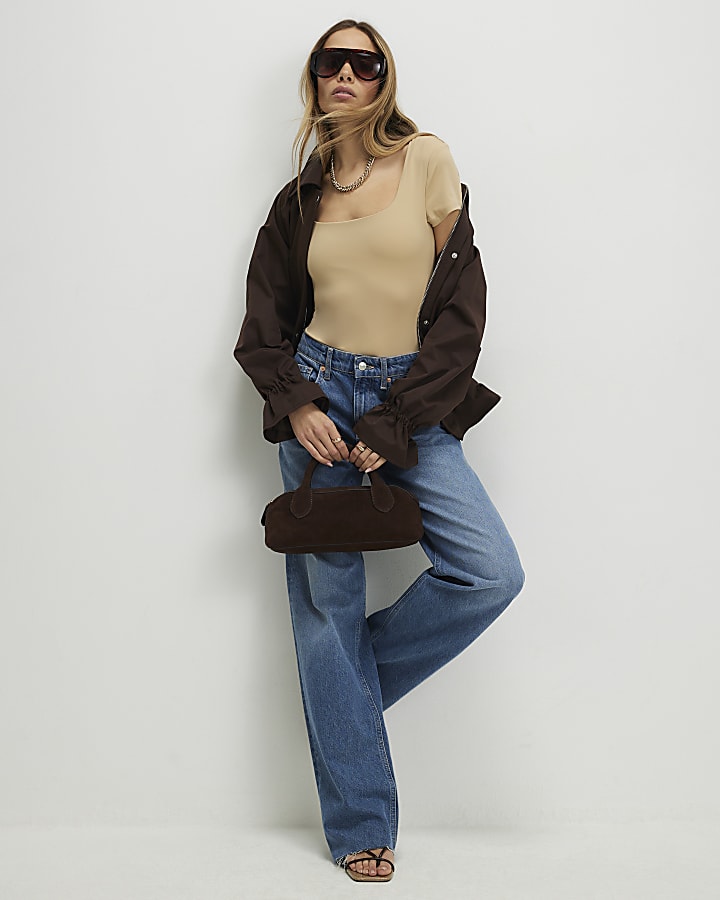 Beige Scoop Neck Bodysuit