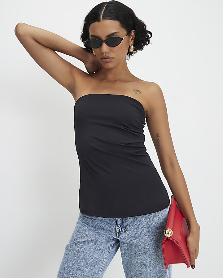 Black Polyamide Bandeau Top