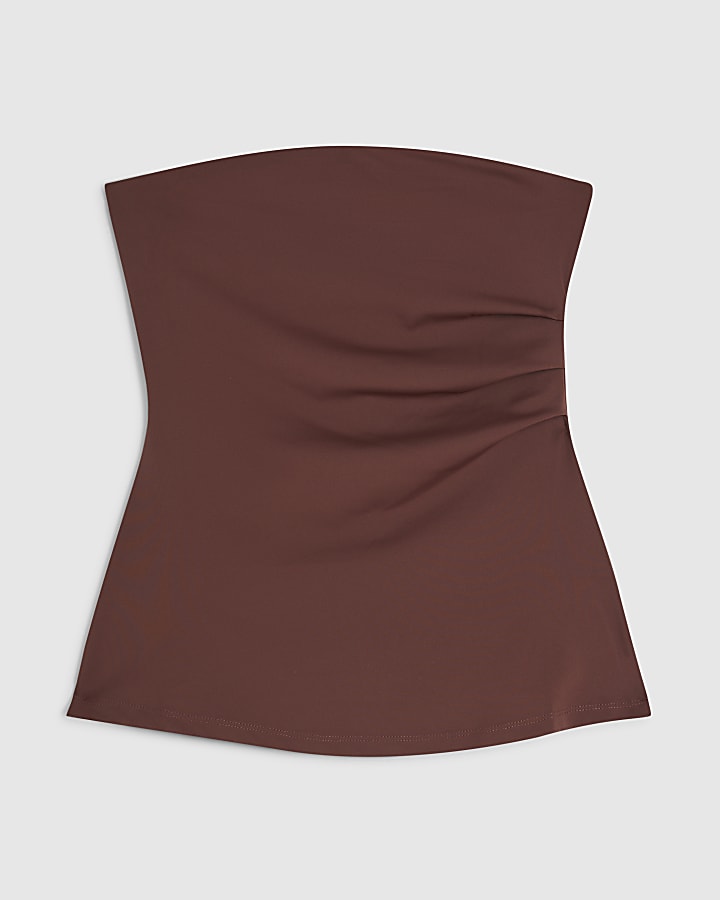Brown Polyamide Bandeau Top