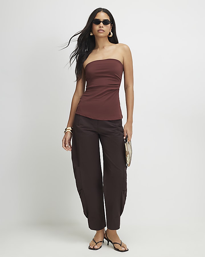Brown Polyamide Bandeau Top