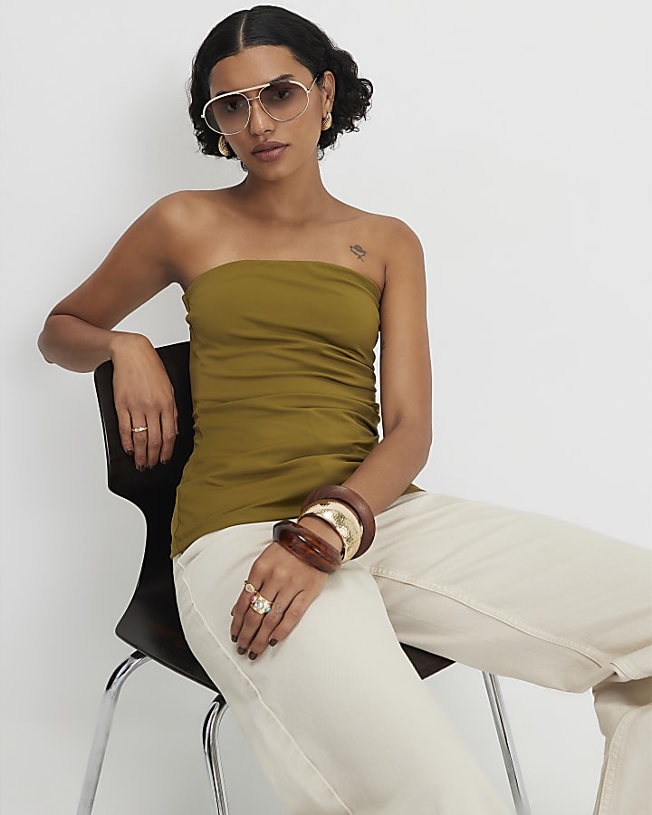 Green Polyamide Bandeau Top