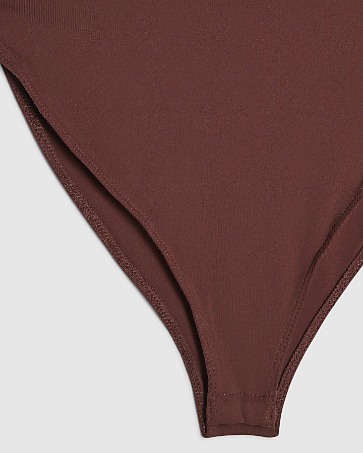 Petite Brown Scoop Neck Bodysuit