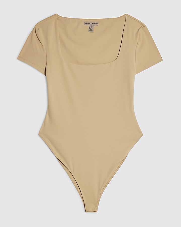 Petite Beige Scoop Neck Bodysuit