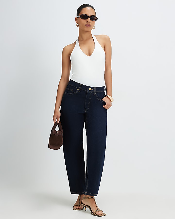 Petite Cream Sleeveless Halter Neck Bodysuit