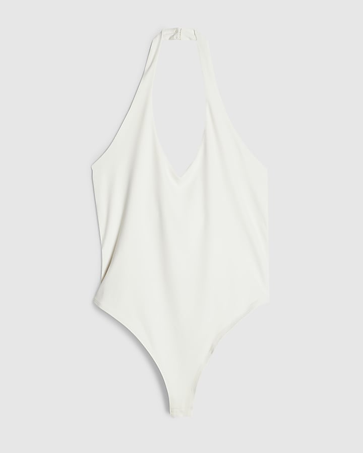 Petite Cream Sleeveless Halter Bodysuit