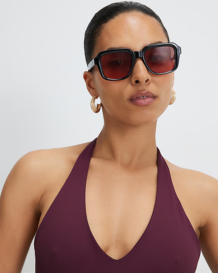 Petite Red Sleeveless Halter Neck Bodysuit