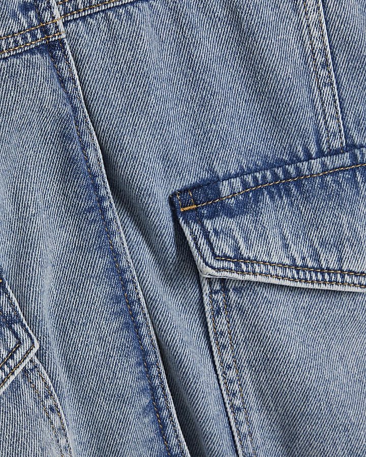 Blue Side Stripe Funnel Neck Denim Bomber