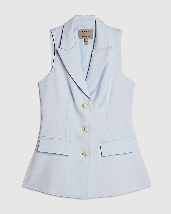 Blue Tailored V Neck Waistcoat