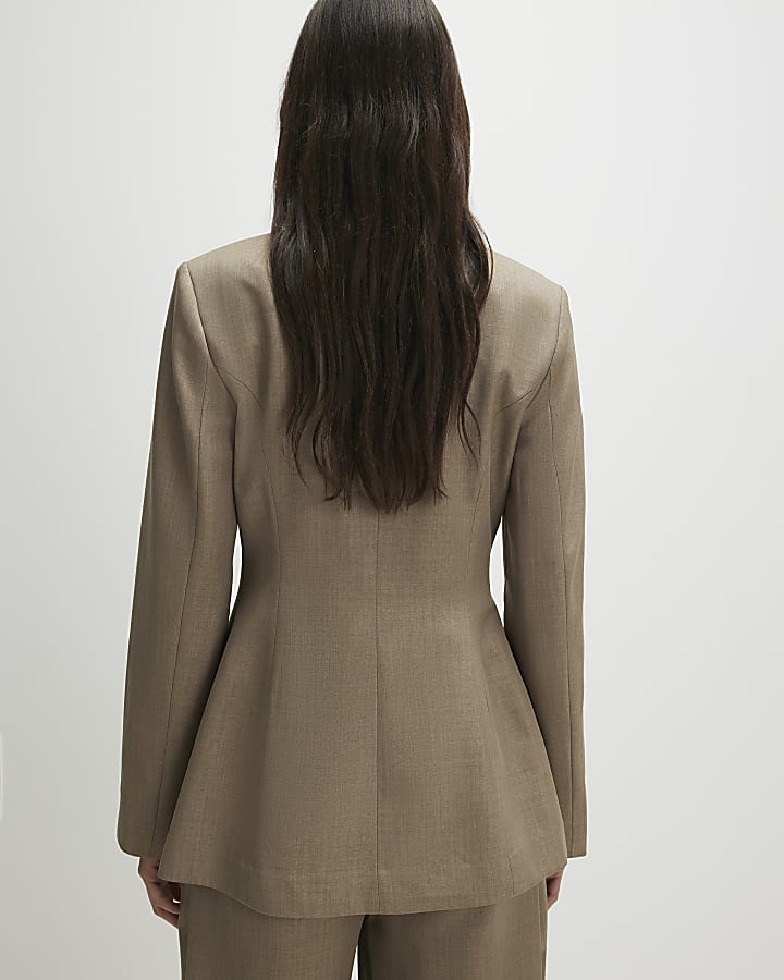 Beige Collarless Blazer