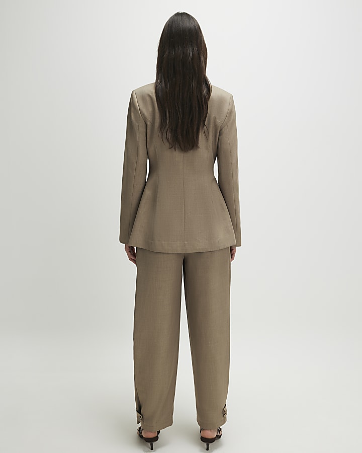 Beige Cross Hatch Barrel Trousers