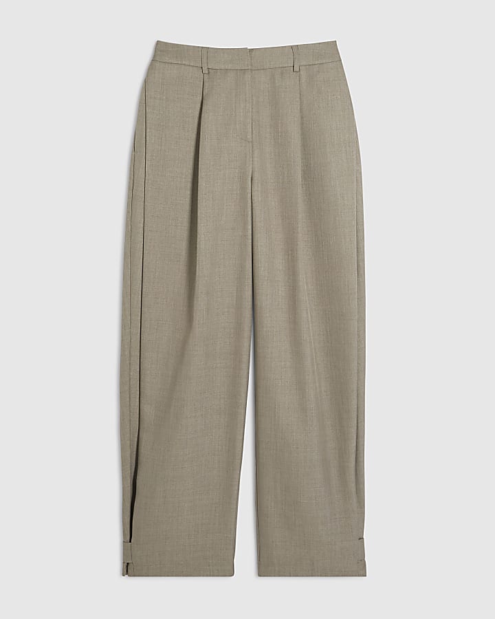 Beige Cross Hatch Barrel Trousers