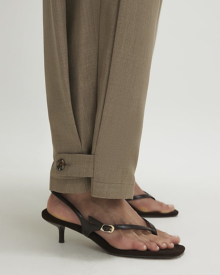Beige Cross Hatch Barrel Trousers