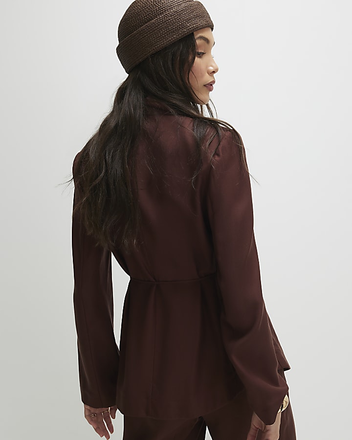 Brown Tie Waist Shacket