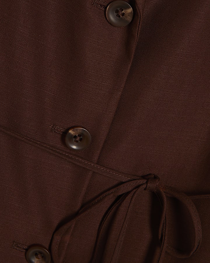 Brown Tie Waist Shacket