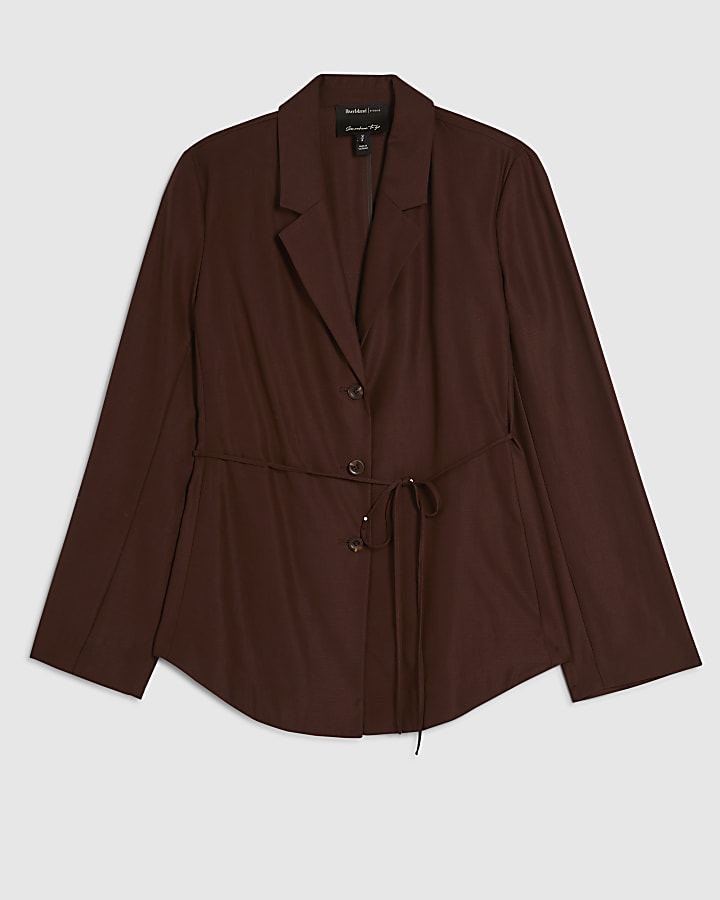 Brown Tie Waist Shacket