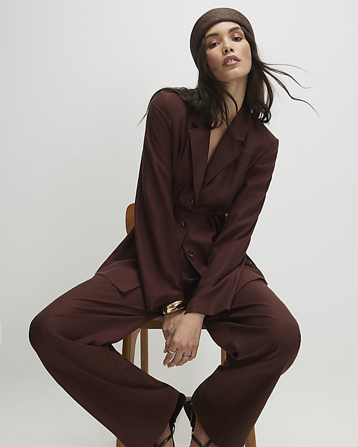 Brown Tie Waist Shacket