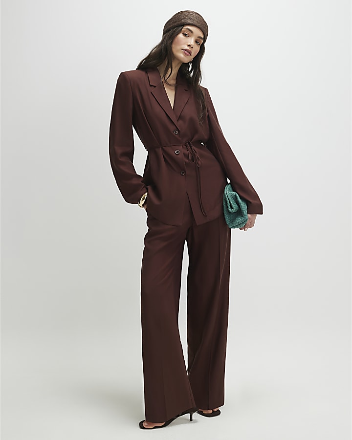 Brown Tie Waist Shacket