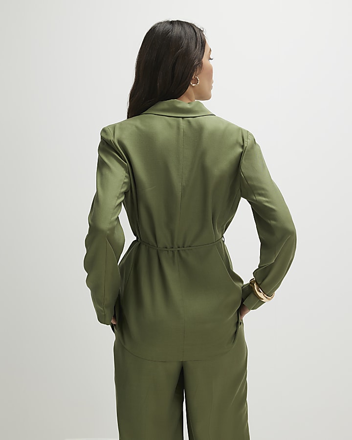 Green Long Sleeve Tie Waist Shacket