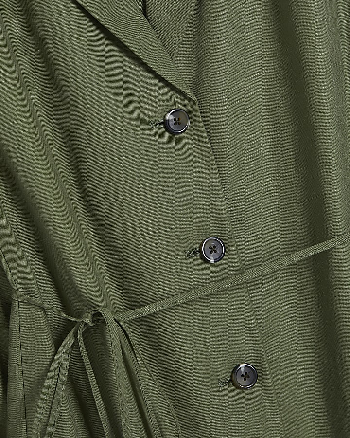 Green Long Sleeve Tie Waist Shacket