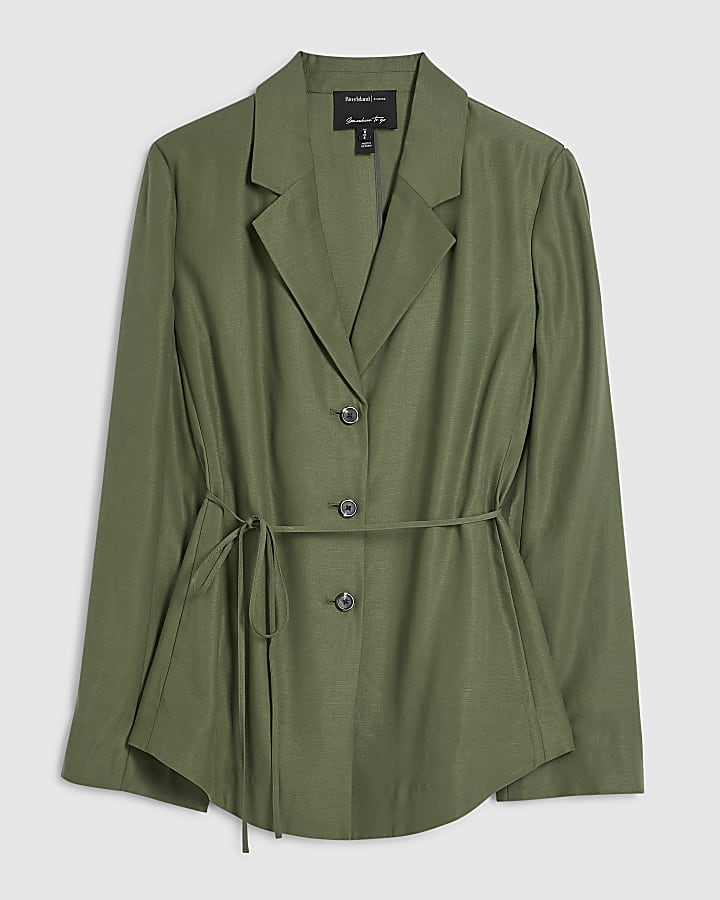 Green Long Sleeve Tie Waist Shacket