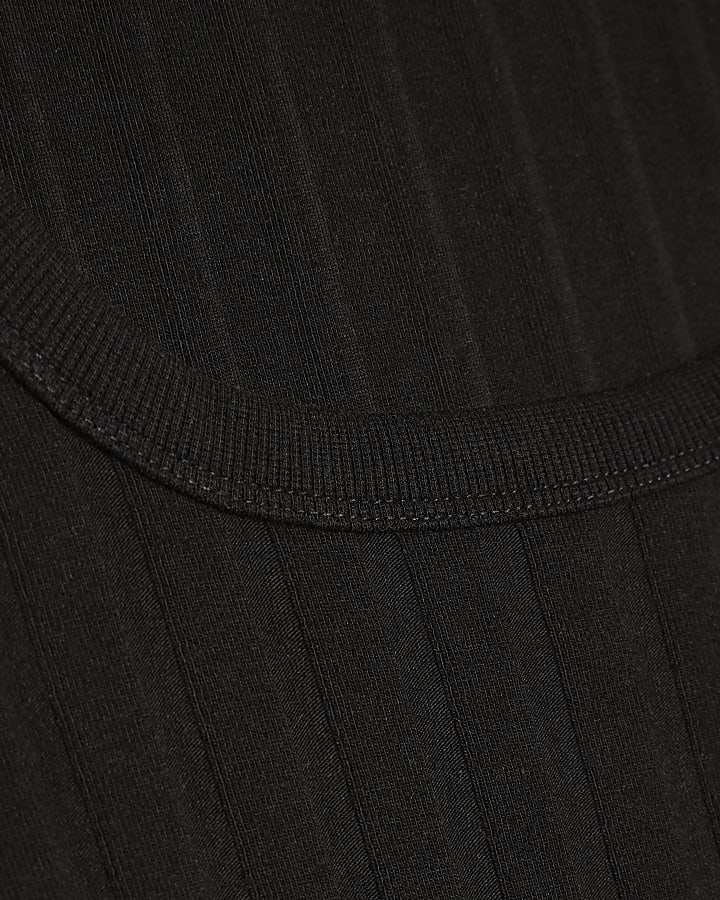 Black Cotton Blend Rib Square Neck Tank Top