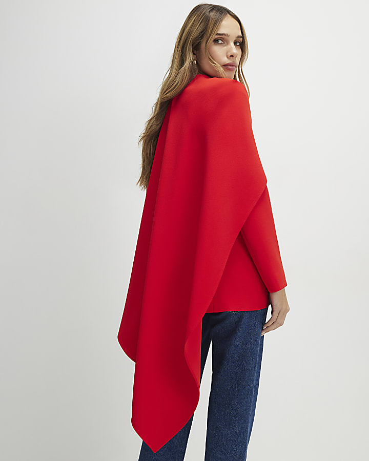 Red Long Sleeve Double Breasted Cape Blazer