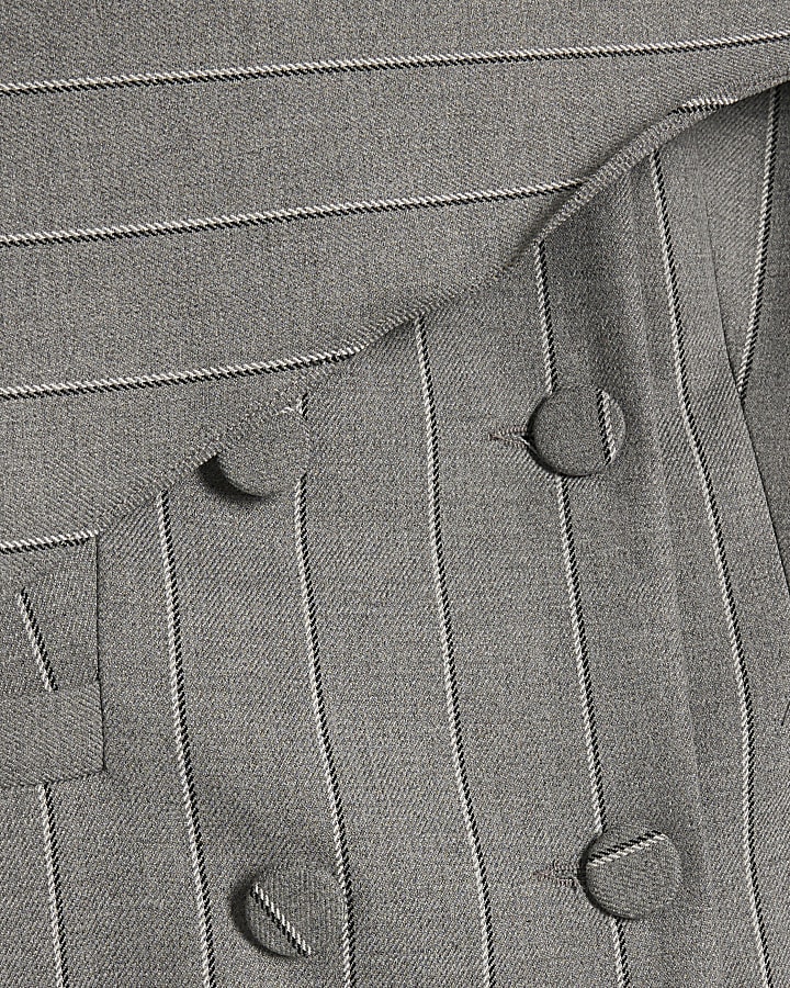 Grey Striped Double Breasted Cape Blazer