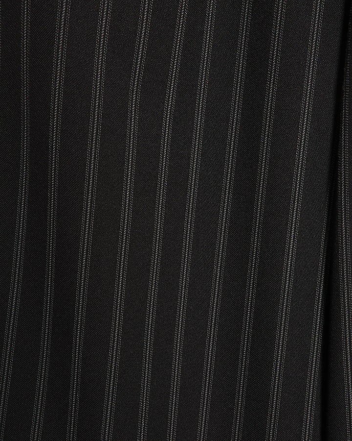 Black Striped Turned Up Hem Wide Leg Trousers