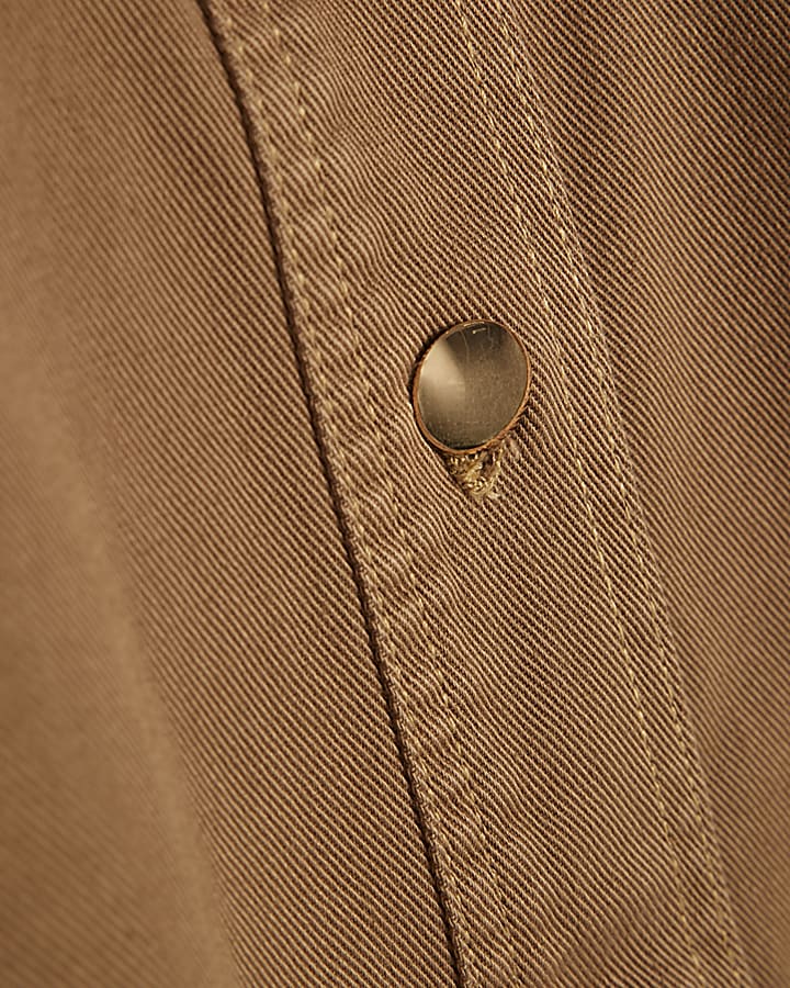 Brown Denim Cropped Trench Jacket