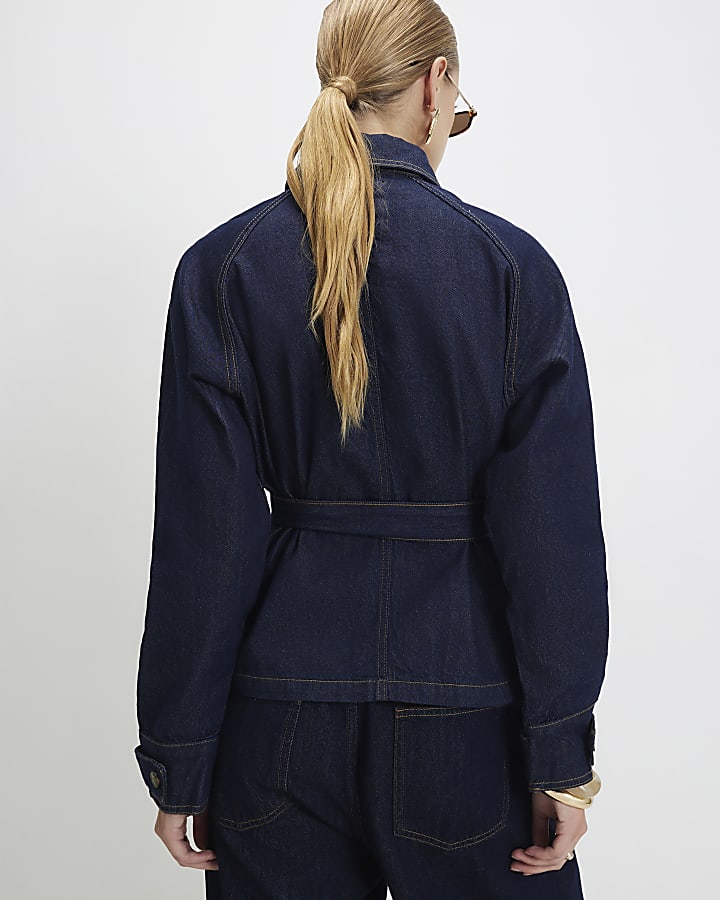 Blue Denim Cropped Trench Jacket