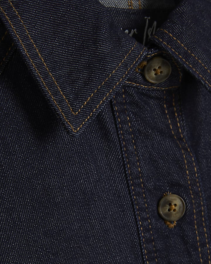 Blue Denim Cropped Trench Jacket
