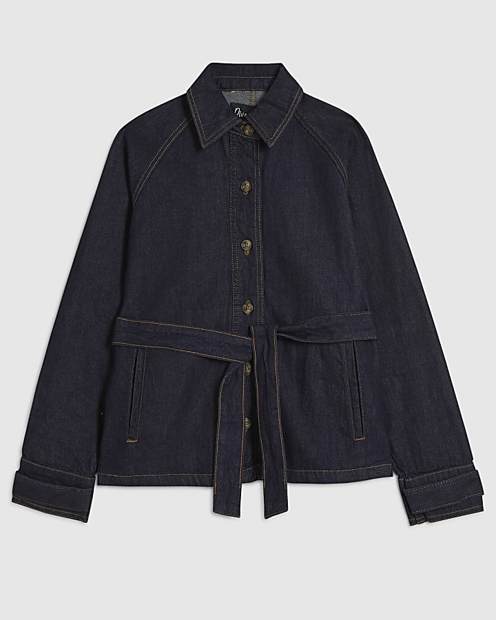 Blue Denim Cropped Trench Jacket