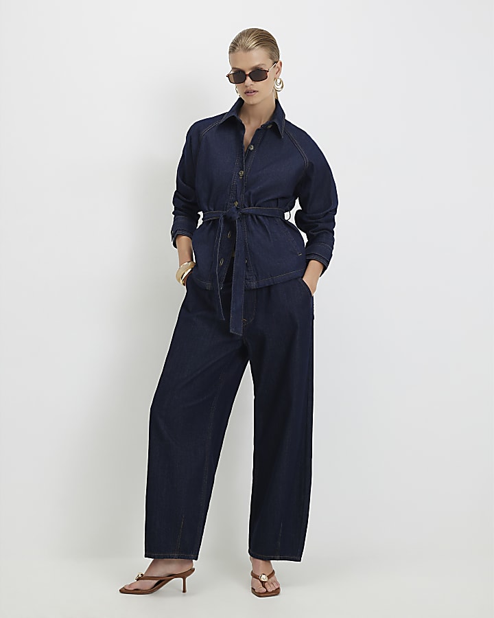 Blue Denim Cropped Trench Jacket