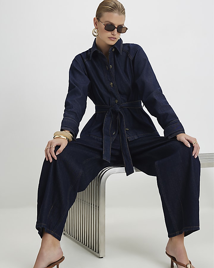 Blue Denim Cropped Trench Jacket
