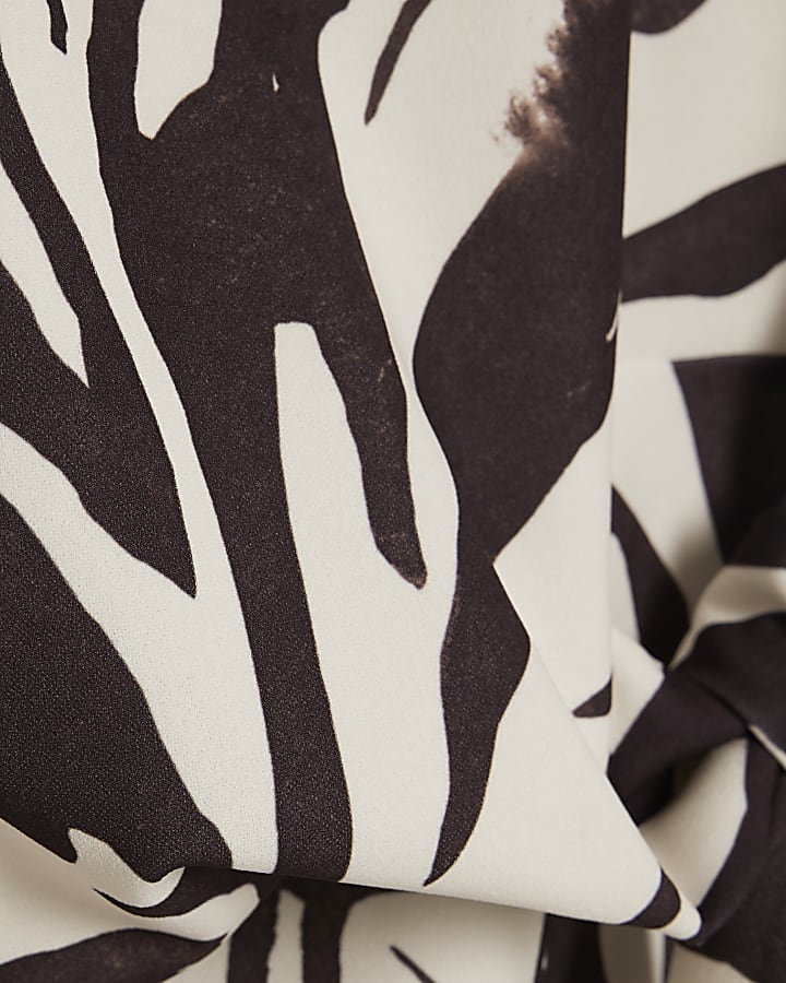 White Zebra Print Tie Side Top