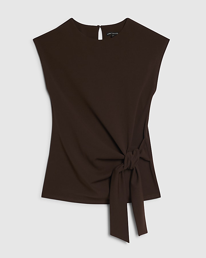 Brown Sleeveless Tie Side Top