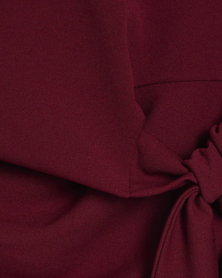 Red Short Sleeve Twist Side Top