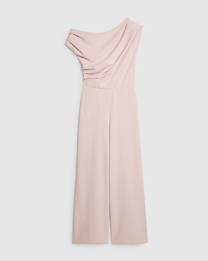 Pink Asymmetric Drape Jumpsuit