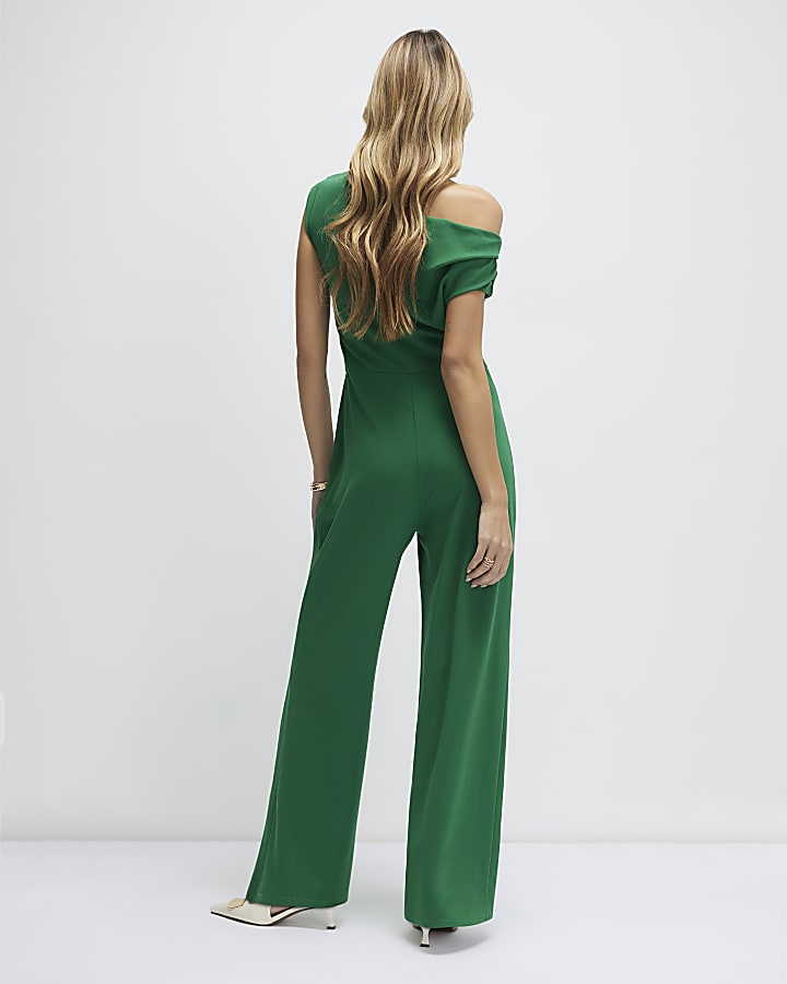 Green Asymmetric Drape Jumpsuit