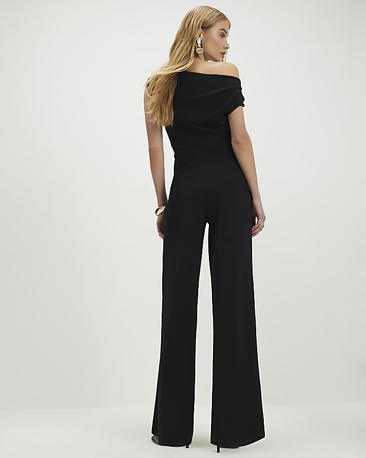Black Sleeveless Asymmetric Drape Jumpsuit