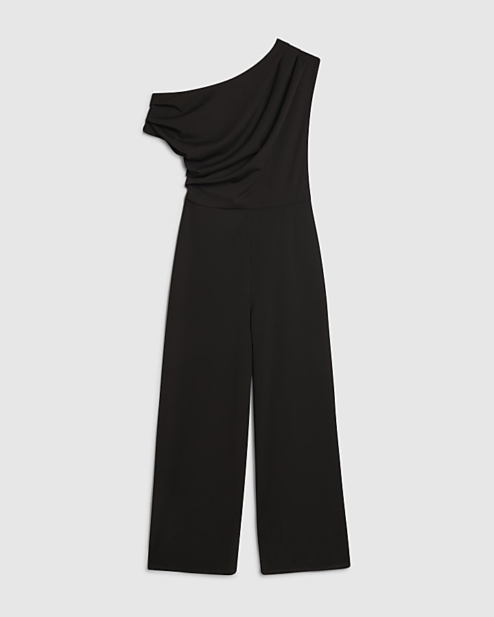 Black Sleeveless Asymmetric Drape Jumpsuit