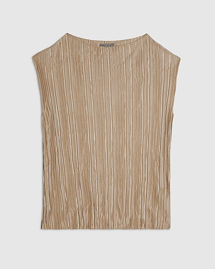 Beige Sleeveless Plisse Top